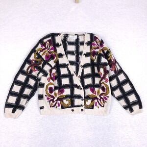 Floral Patterned Cardigan - Black, Cream, Pink